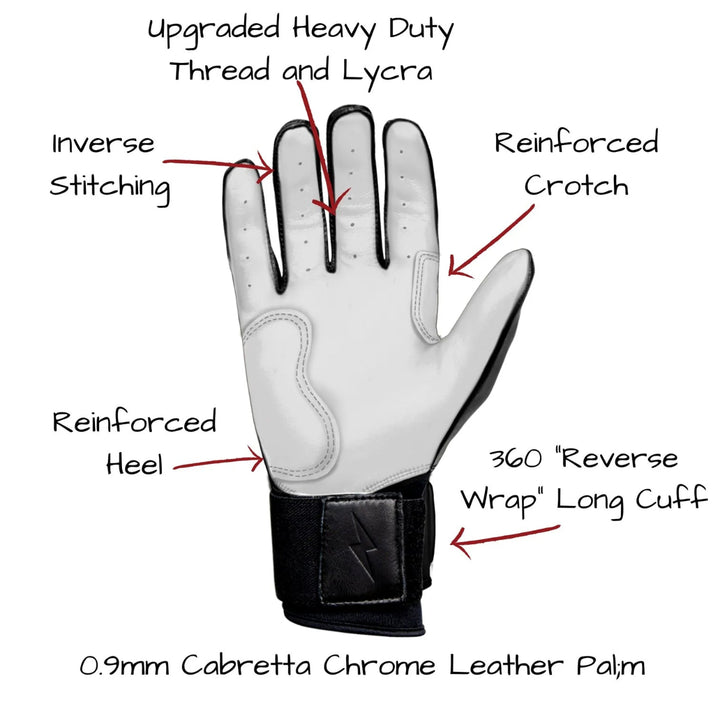 Premium Pro Chrome Series Long Cuff Batting Gloves - Black4