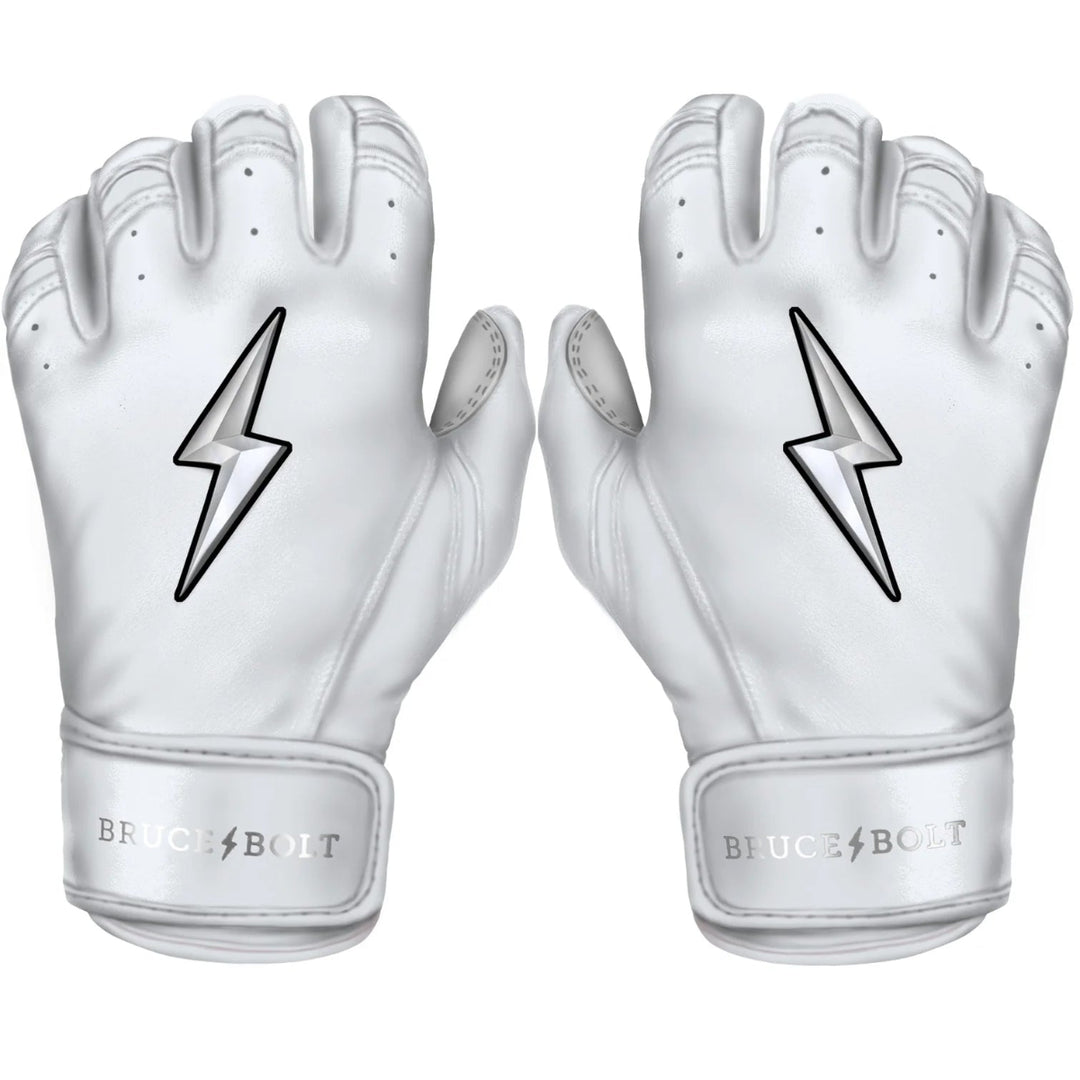 Premium Pro Chrome Series Short Cuff Batting Gloves - White