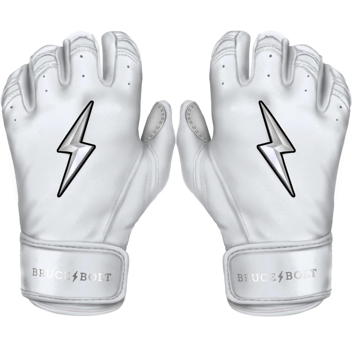 Premium Pro Chrome Series Short Cuff Batting Gloves - White