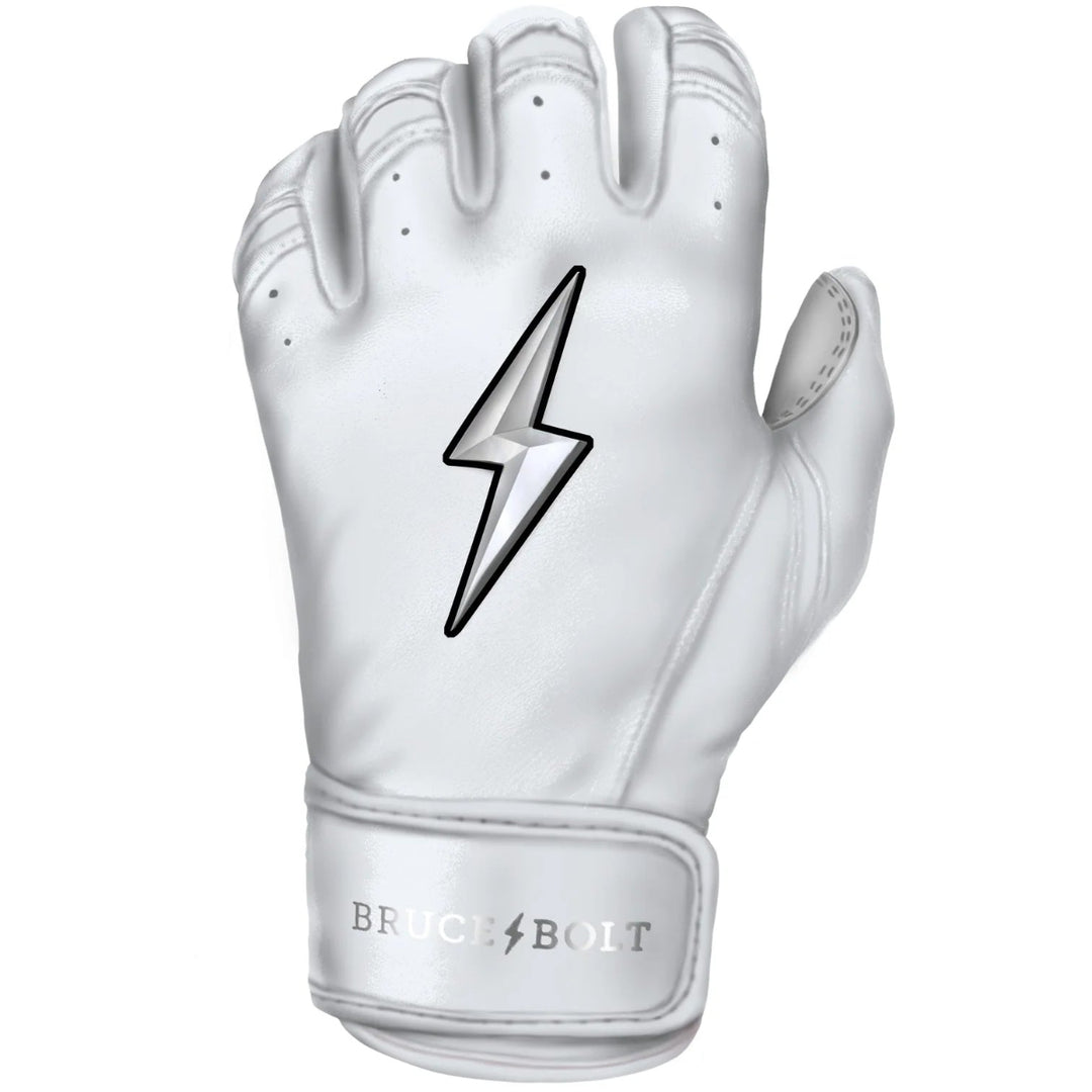 Premium Pro Chrome Series Short Cuff Batting Gloves - White1