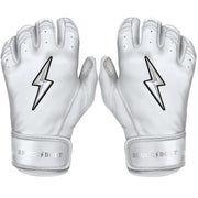 Premium Pro Chrome Series Short Cuff Batting Gloves - White
