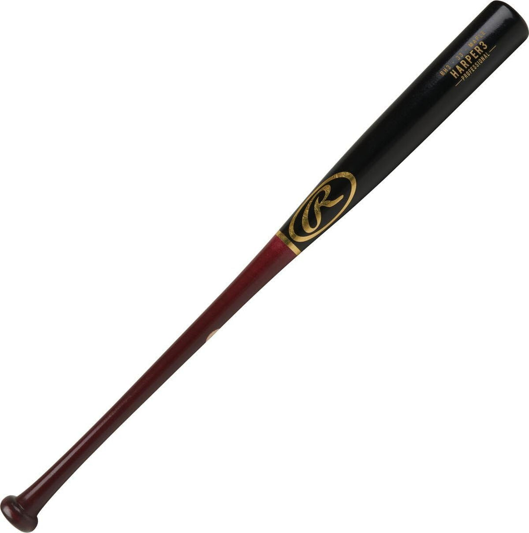 Rawlings BH3 Harper Bat - Maple Wood Bat - Black/Maroon - Adult Baseball - USA Bat Standard