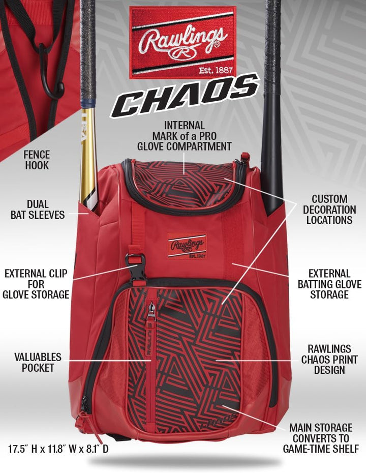 Rawlings Chaos Youth Baseball Softball Backpack – Sleek, Durable Gear Hauler