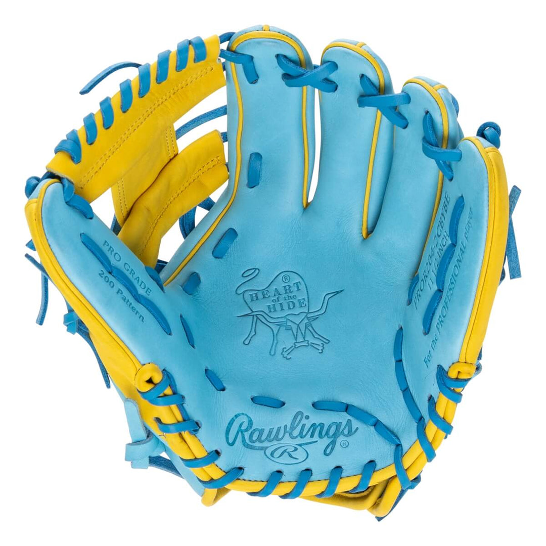 Rawlings Heart of the Hide PROR204-2CBYBE R2G 11.5” Infield Baseball Glove – Columbia Blue/Yellow/Pink