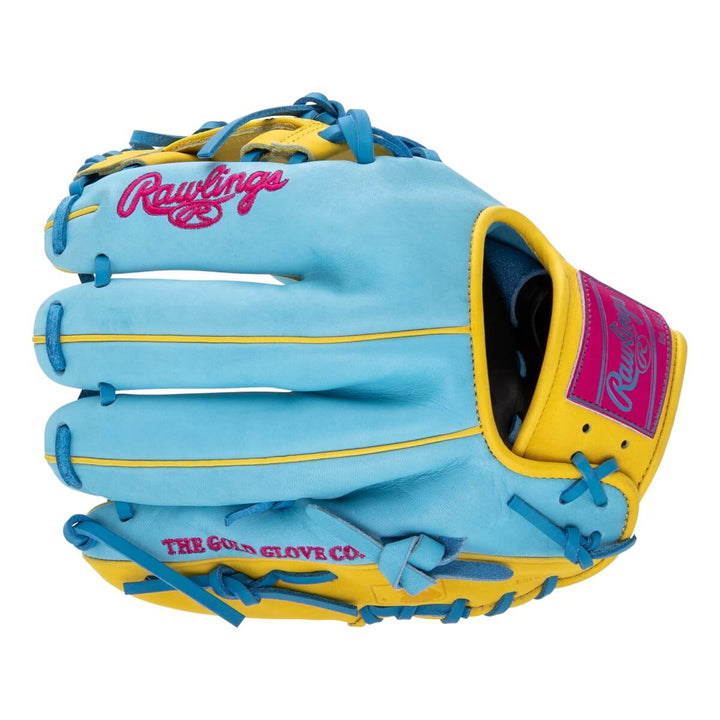 Rawlings Heart of the Hide PROR204-2CBYBE R2G 11.5” Infield Baseball Glove – Columbia Blue/Yellow/Pink