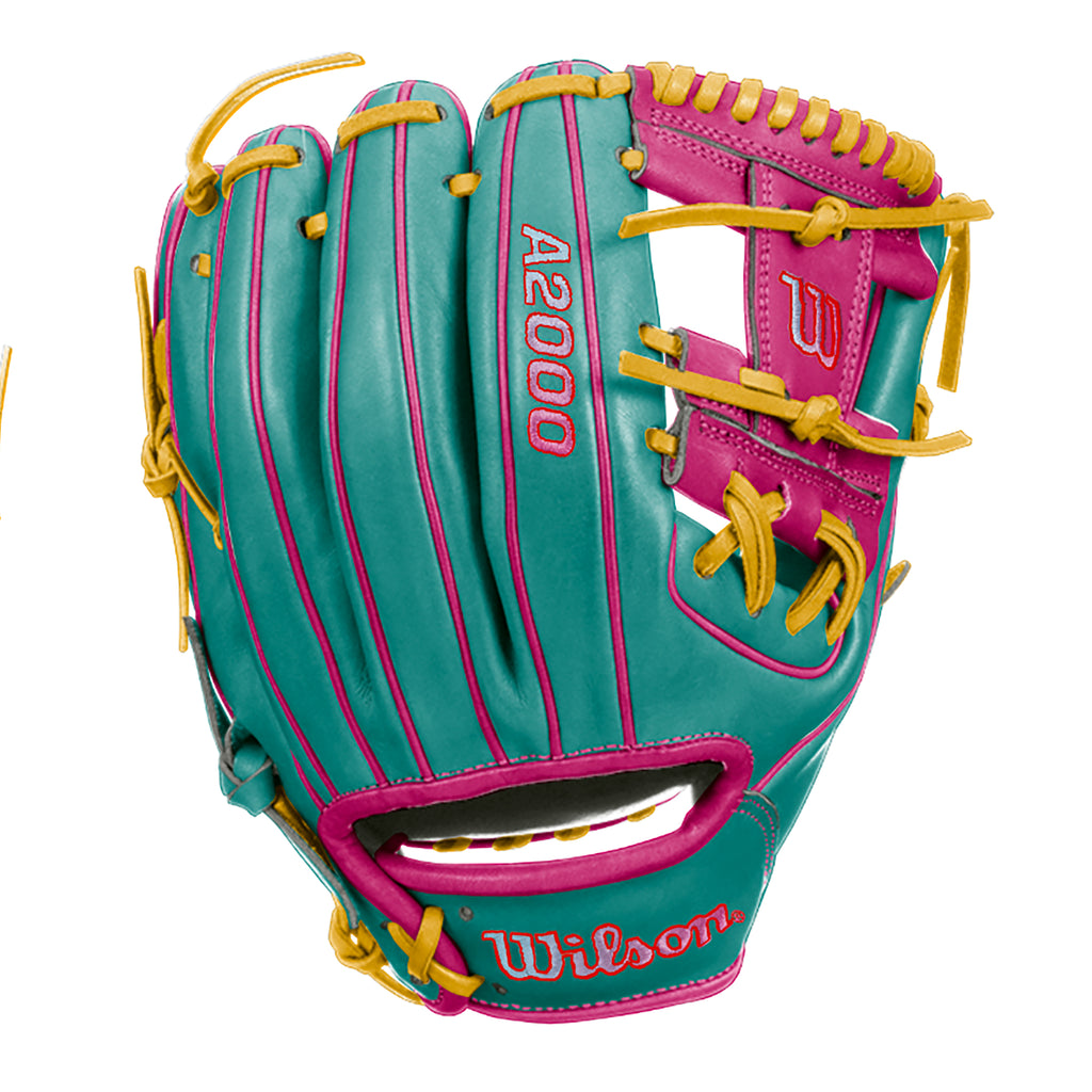 Wilson A2000 1786 11.5 Infield Baseball Glove Teal Flaming Yellow Peligro Sports