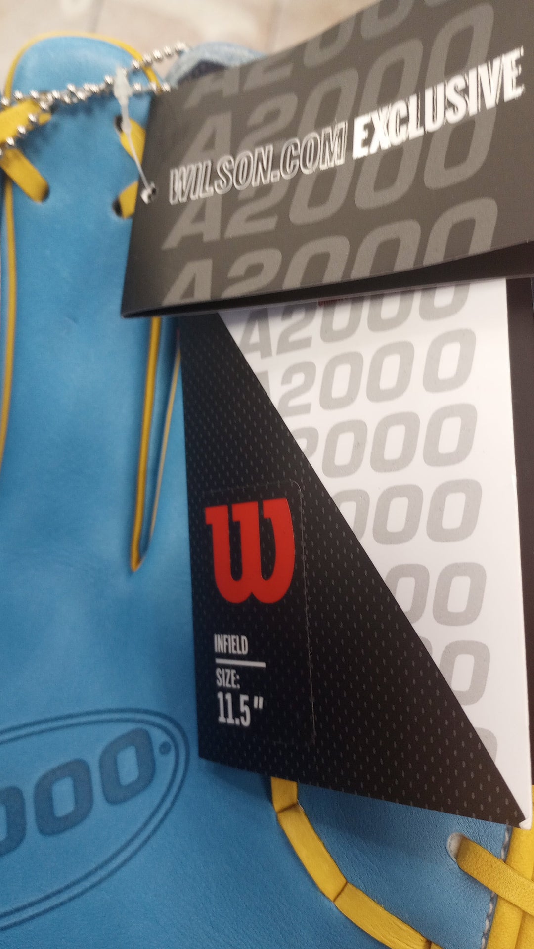 Wilson A2000 1786 11.5" Infield Baseball Glove - Sky Blue Yellow - Right Hand Thrower3