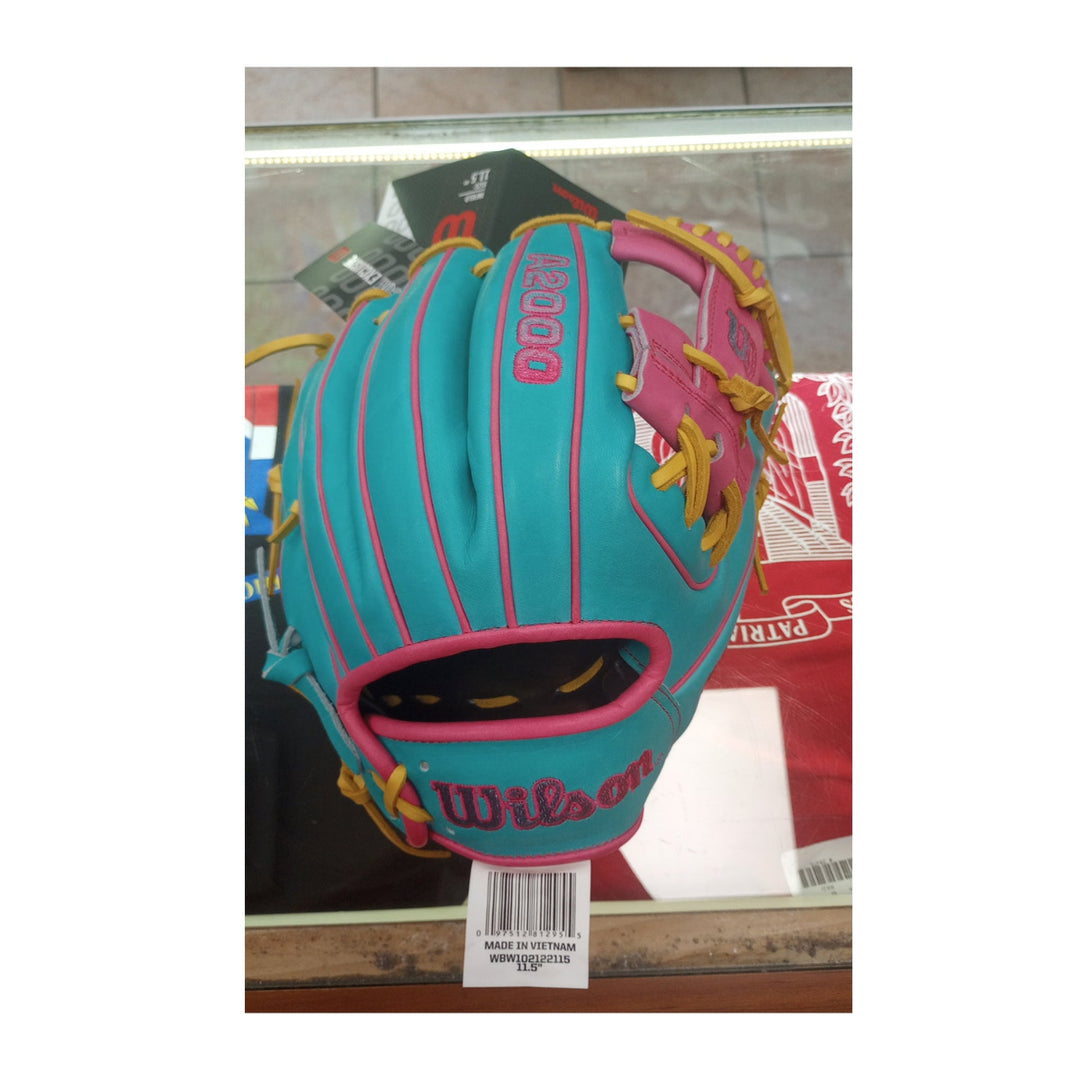 Wilson A2000 1786 11.5" Infield Baseball Glove - Teal/Flaming/Yellow - Right Hand Thrower4