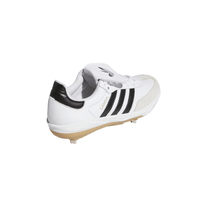 White black adidas KH6097 Samba baseball cleat heel and side detail