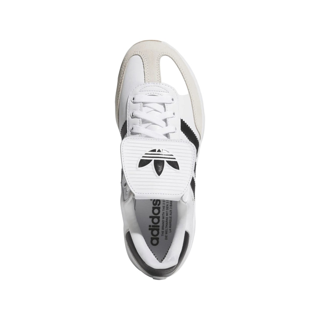 white adidas Samba TPU baseball cleat laces and oversized Trefoil tongue
