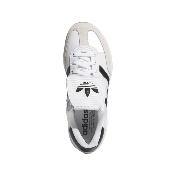 white adidas Samba TPU baseball cleat laces and oversized Trefoil tongue