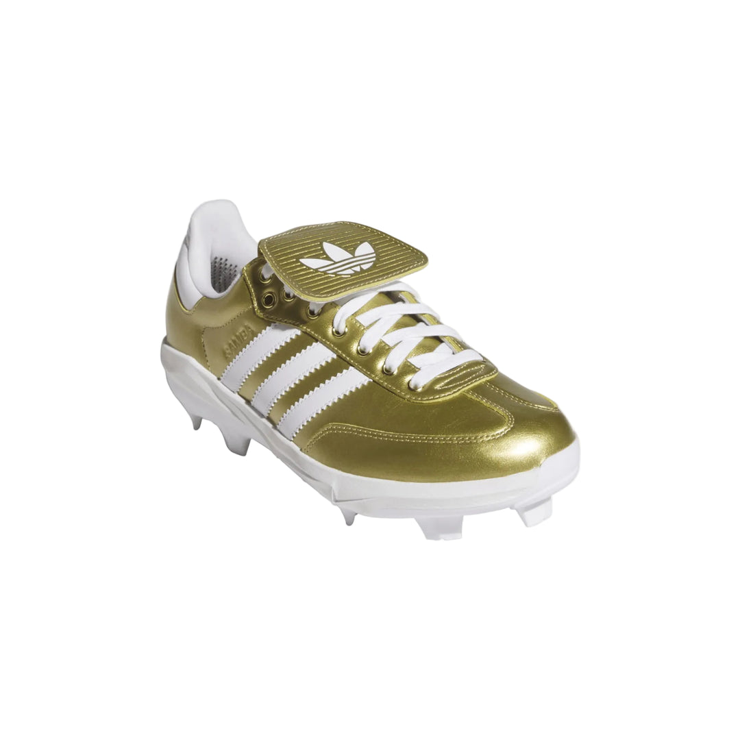 adidas Samba TPU Baseball Cleats Gold Metallic front angle view