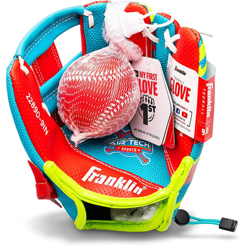 Franklin Sports Air Tech Baseball Glove and Mitts with Ball, Tee ball, Soft Air Tech Foam, Multi-color