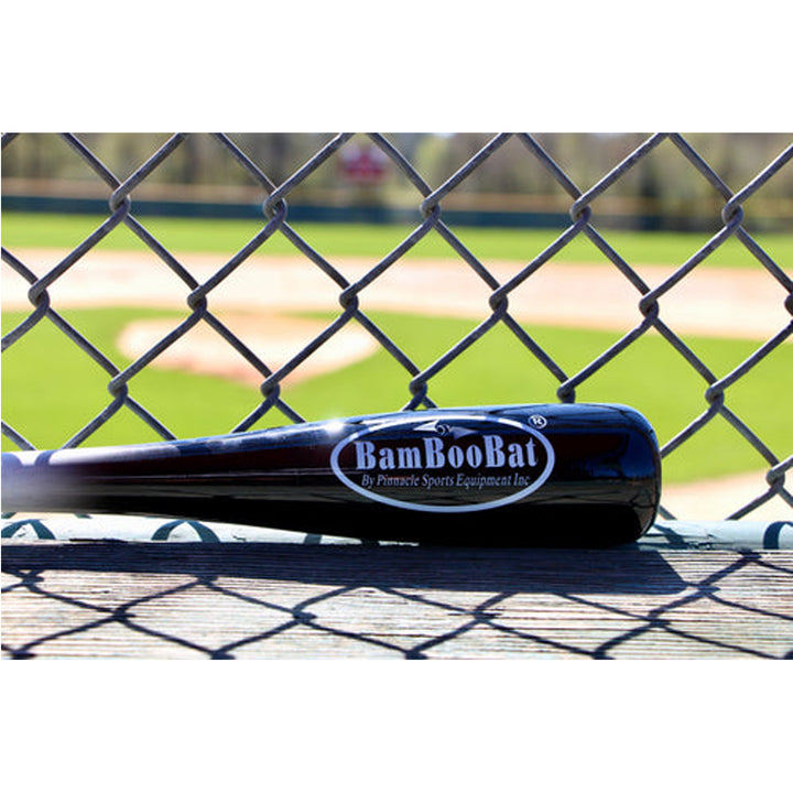 BamBooBat One Hand Trainer black bamboo barrel at baseball field