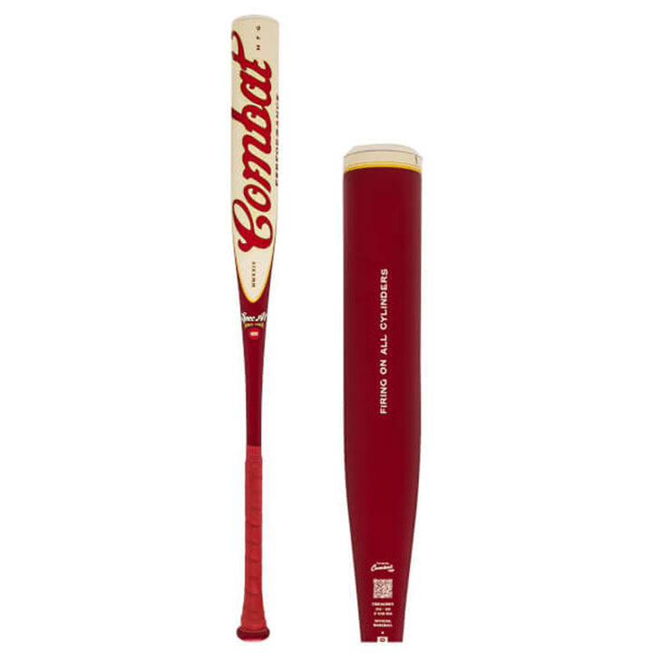 COMBAT MFG Spec A1 Steel Horses BBCOR Baseball Bat Cream Red full front and reverse view