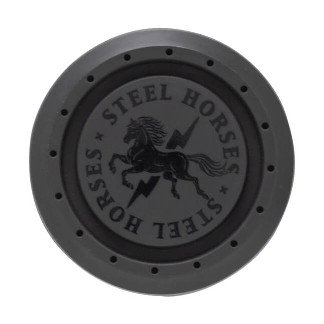 COMBAT MFG Steel Horses -3 BBCOR Bat horse and lightning logo end cap detail