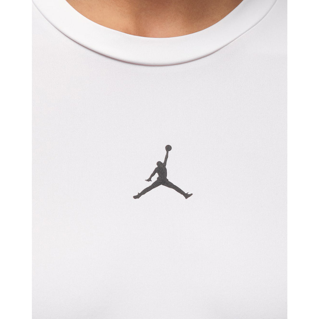 Jordan HQ8683-100 white long-sleeve performance shirt black Jumpman logo close-up