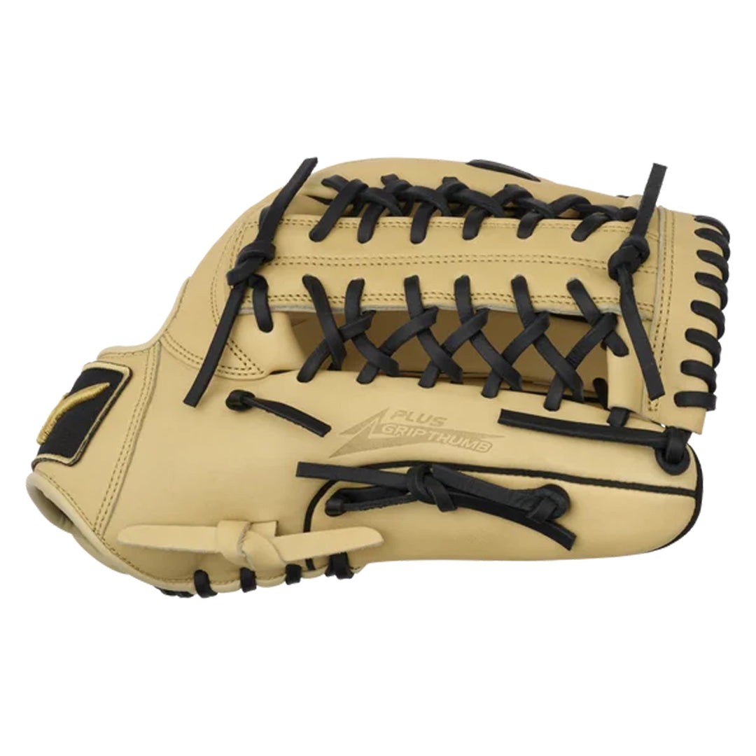 Mizuno GMVP1277P4 Camel Black Baseball Glove interlaced Shock 2 Web close-up
