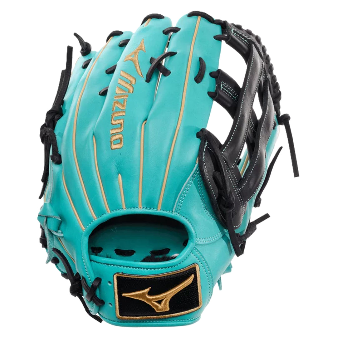 Mizuno GMVP1275P5 Hisui Turquoise Outfield Glove with Gold Mizuno embroidery and Black H-Web