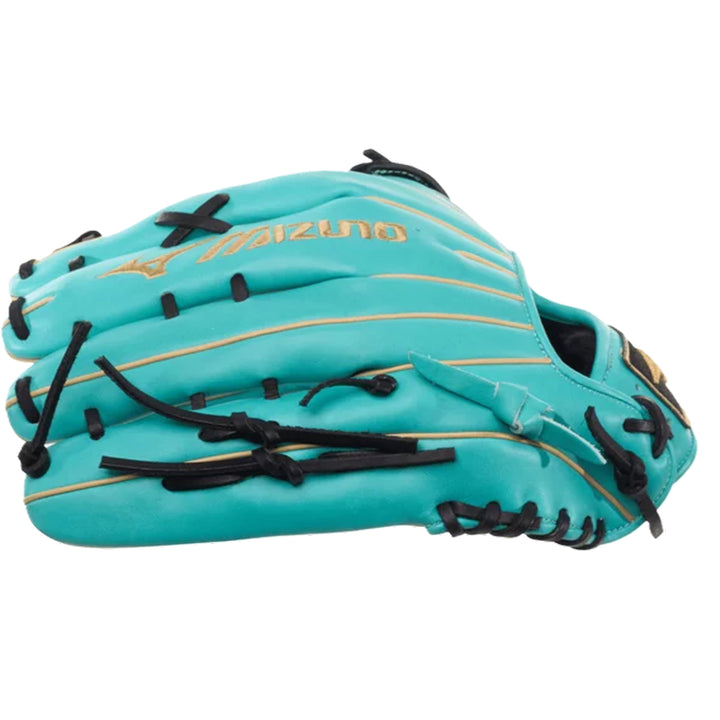 Mizuno MVP Prime 313474 Turquoise Black Gold Baseball Glove leather finger backs and Gold piping