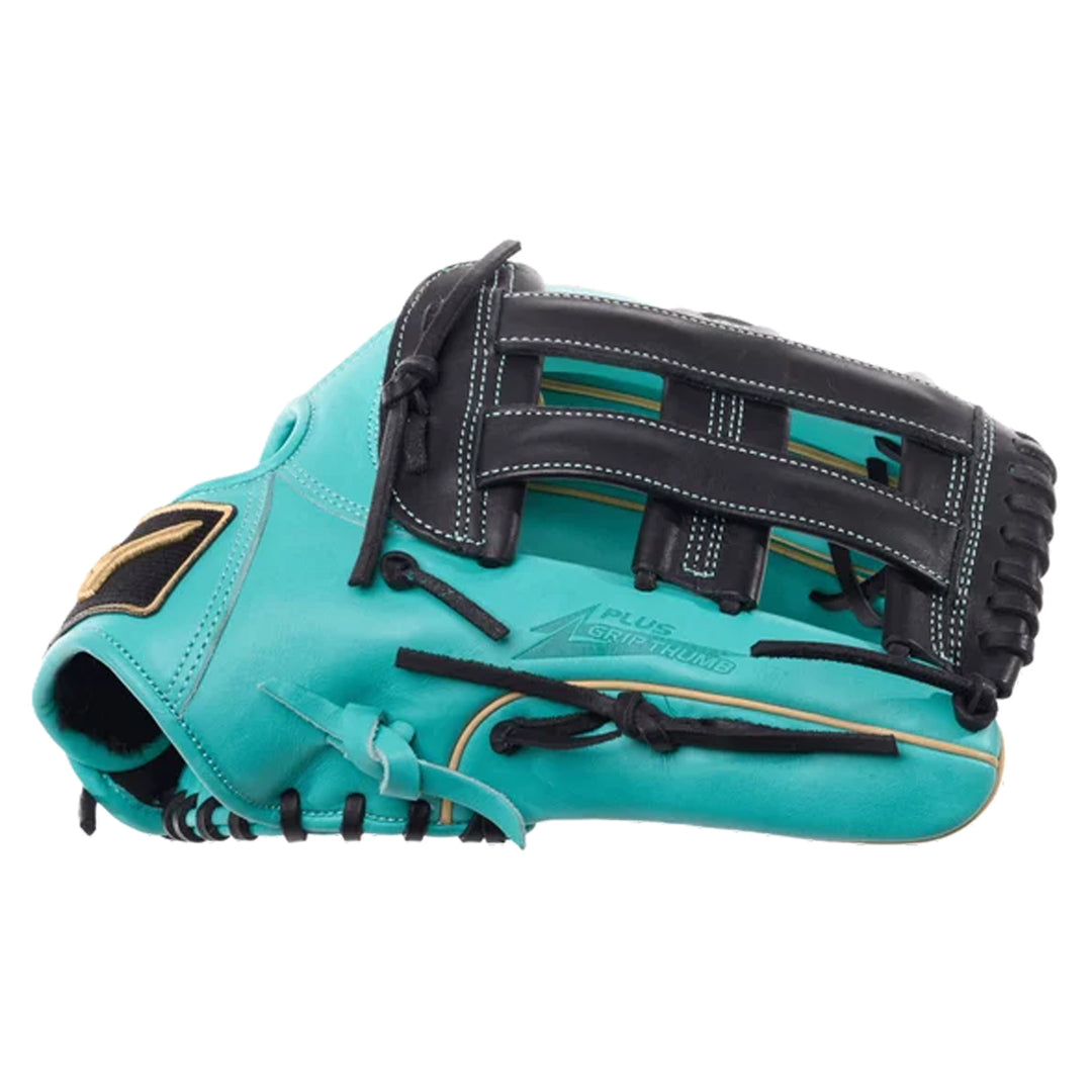 Mizuno MVP Prime Hisui GMVP1275P5 12.75 Inch Outfield Baseball Glove Black H-Web close-up