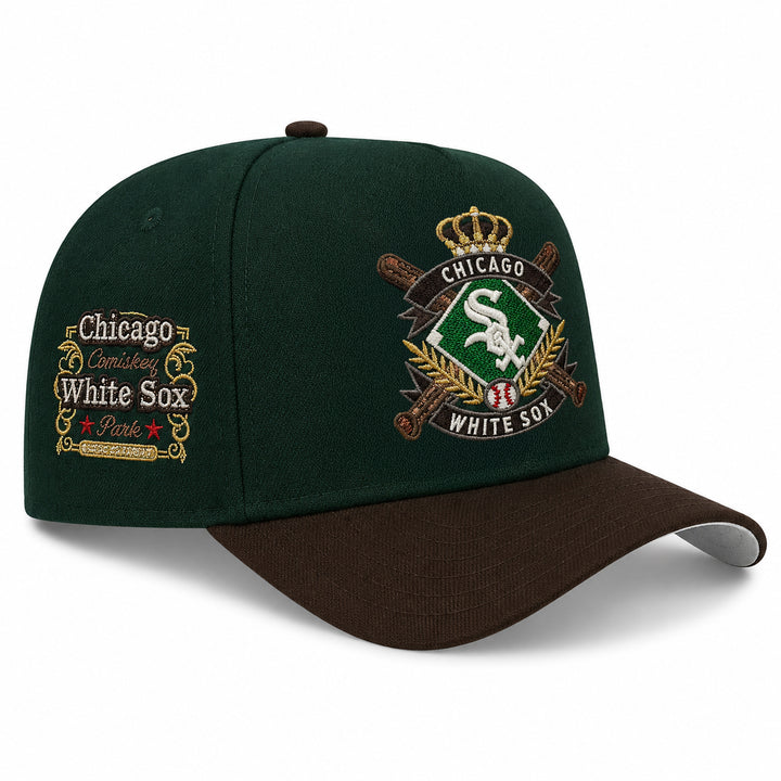 New Era Chicago White Sox 9FIFTY A-Frame curved snapback hat dark green walnut angle view