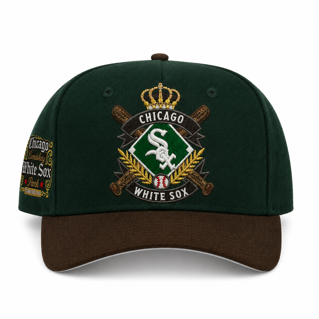 Chicago White Sox dark green and walnut adjustable curved snapback cap front view