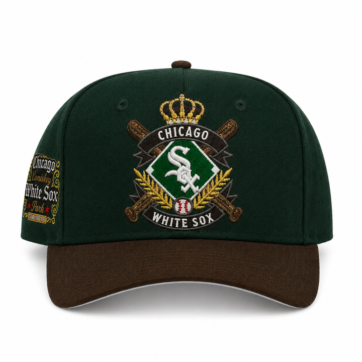 Chicago White Sox dark green and walnut adjustable curved snapback cap front view