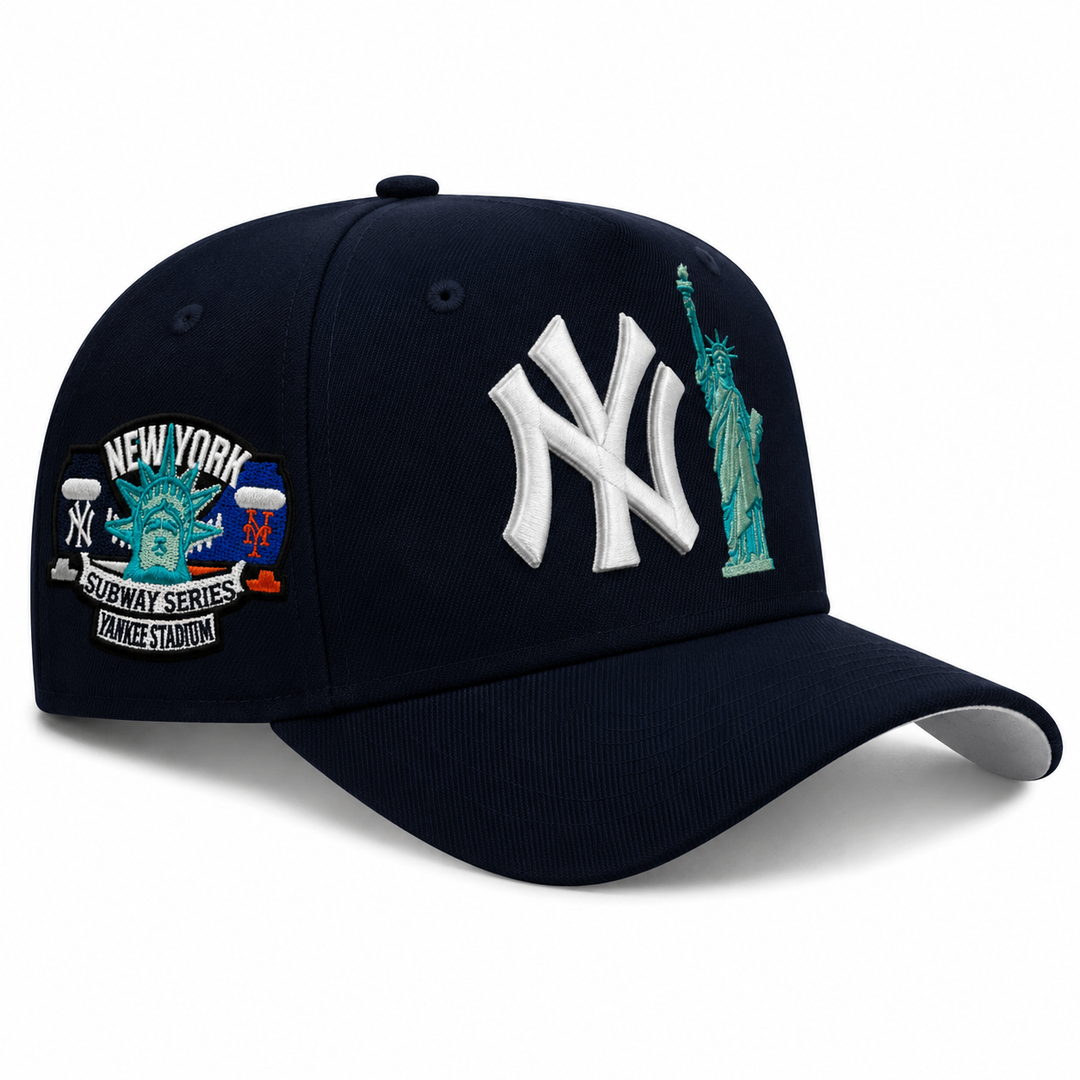 New York Yankees navy 9FIFTY A-Frame curved snapback cap with Statue of Liberty embroidery
