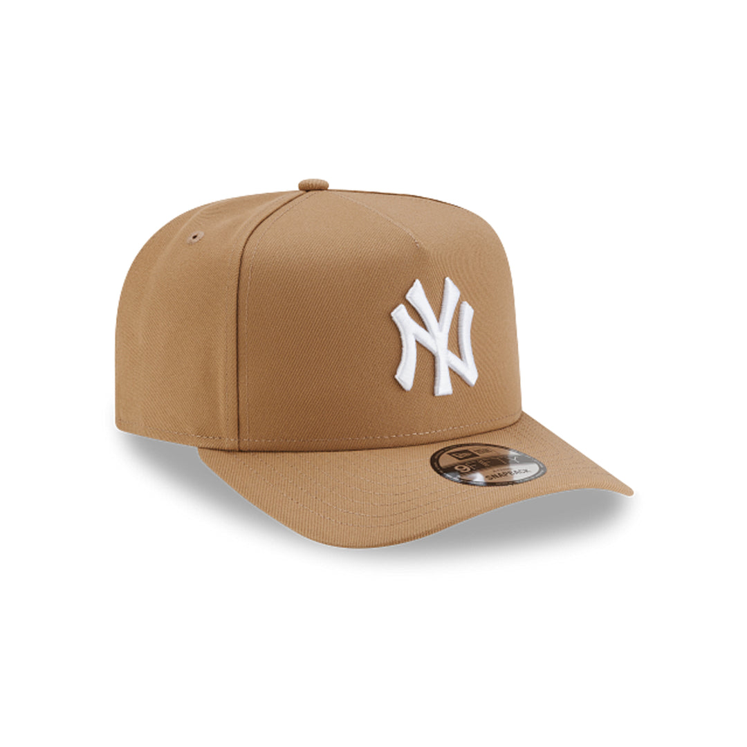 Front angled view of New Era New York Yankees khaki 9FIFTY A-Frame hat