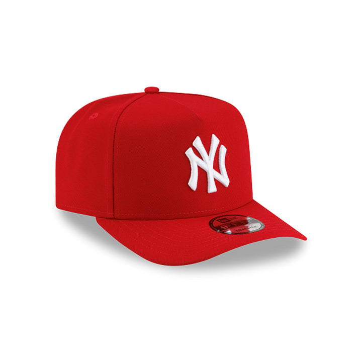 Front angled view of New Era New York Yankees scarlet 9FIFTY A-Frame hat