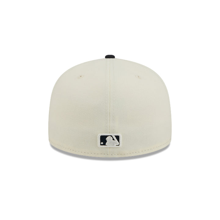 New Era Yankees cream and navy fitted cap rear profile