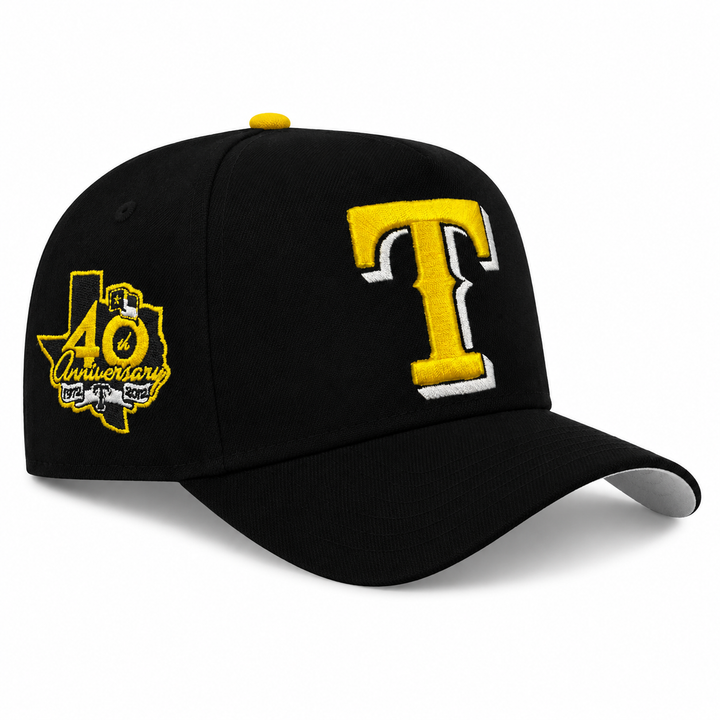New Era Texas Rangers 40th Anniversary 9FIFTY A-Frame curved snapback hat black and yellow
