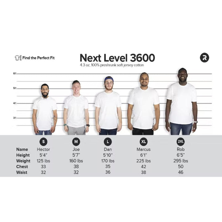 nextlevel3600tshirtssizechart
