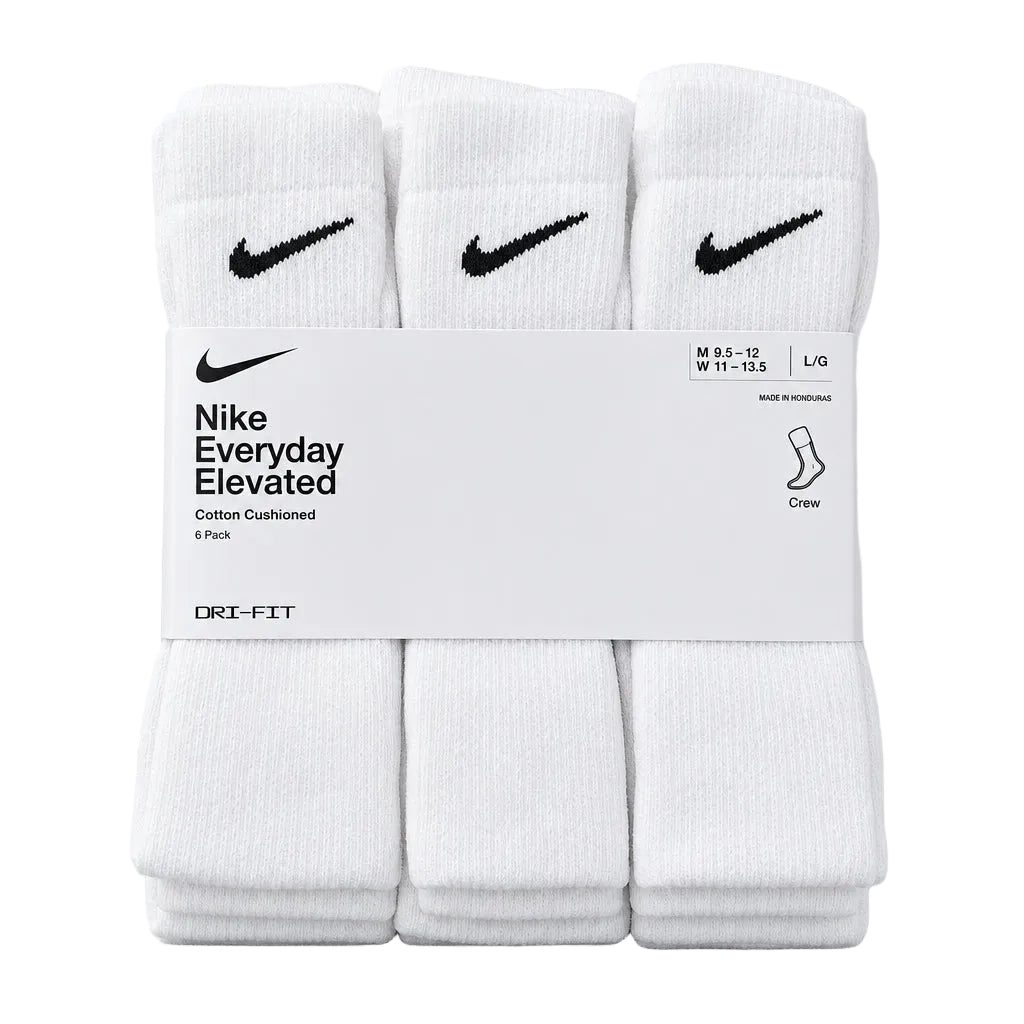 Nike Everyday Elevated Dri-FIT Crew Socks 6 Pairs White Black HQ8021-901