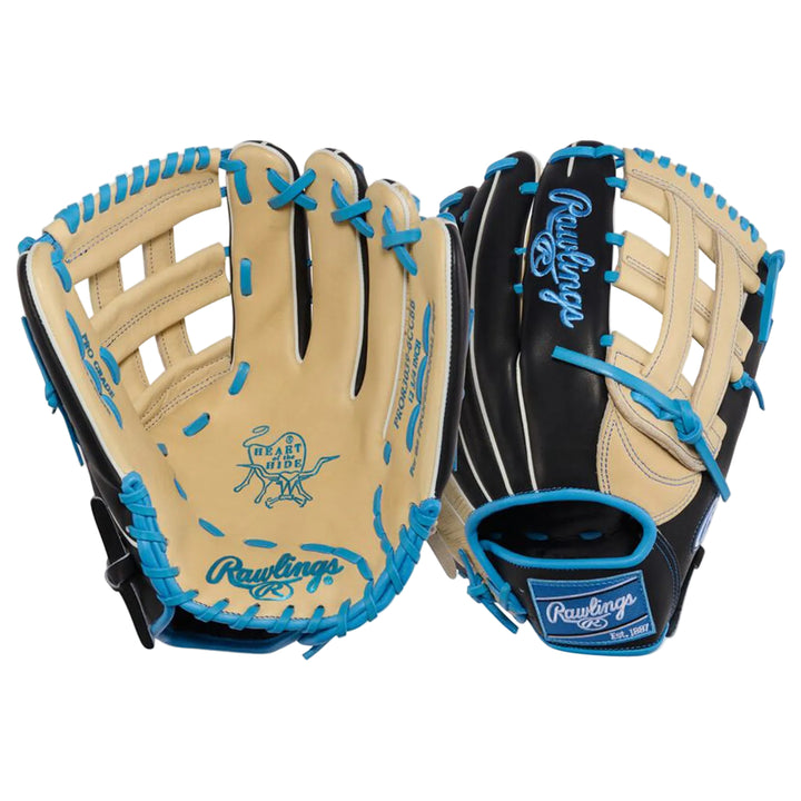 Rawlings black and camel outfield glove exterior and interior