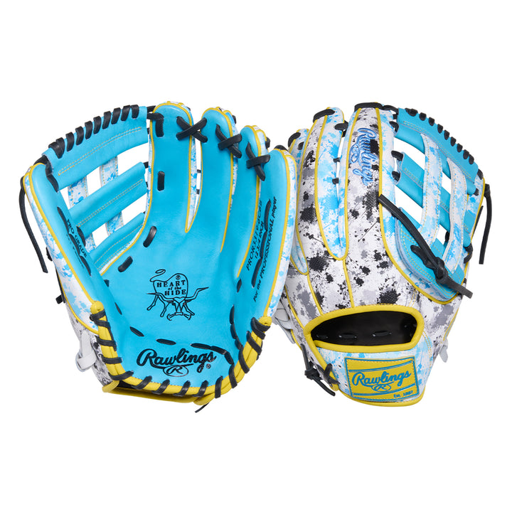 Rawlings Heart of the Hide ColorSync 10.0 Splatter 12.75 inch outfield baseball glove PROR3319-6CBB front and back view
