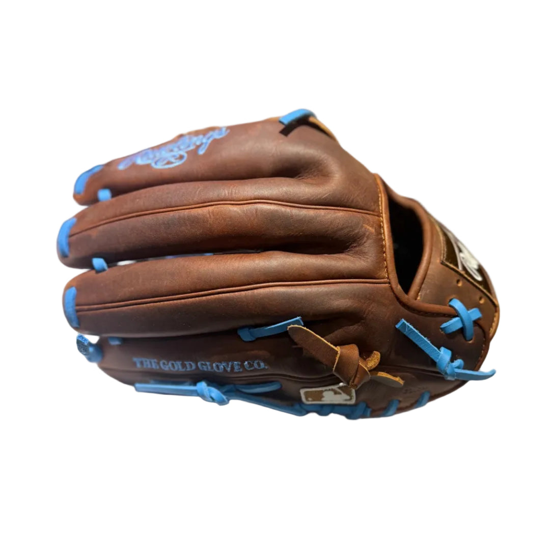 Rawlings Heart of the Hide brown and blue 208 pattern baseball glove exterior