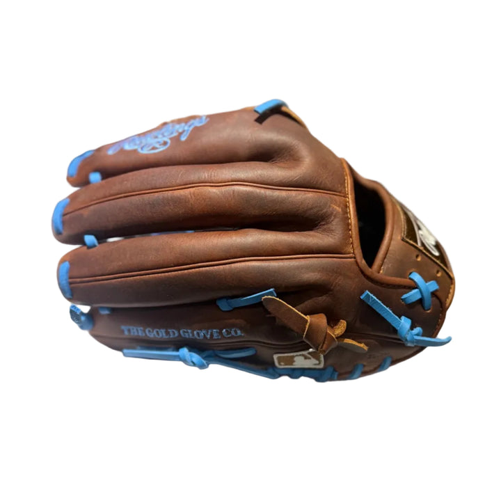Rawlings Heart of the Hide brown and blue 208 pattern baseball glove exterior