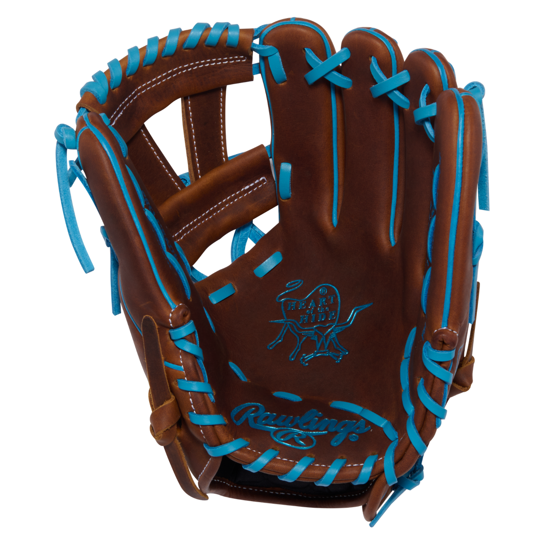 Rawlings Heart of the Hide PROR2174-7TI 11.5-inch infield baseball glove brown turquoise palm view