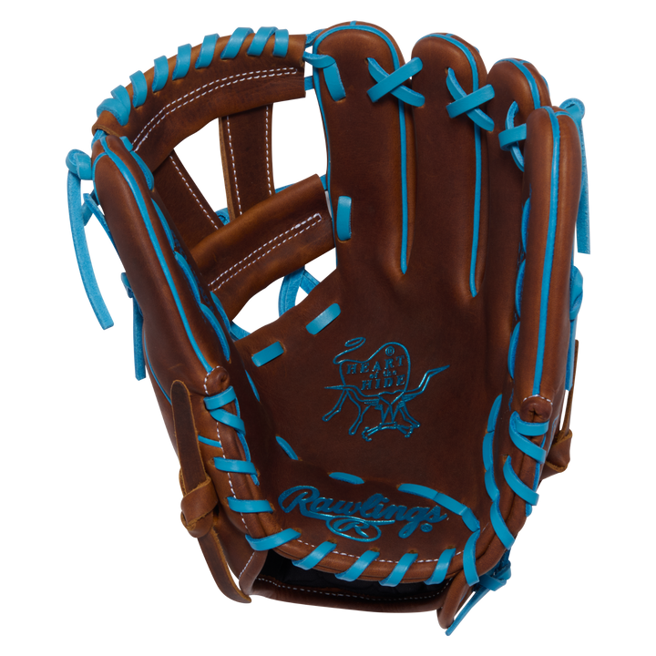 Rawlings Heart of the Hide PROR2174-7TI 11.5-inch infield baseball glove brown turquoise palm view