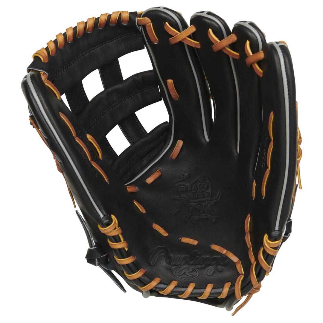 Rawlings 12.75-inch 302 pattern baseball glove black palm and tan laces