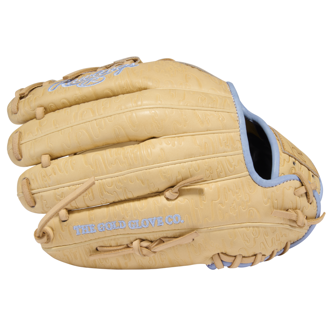 Rawlings PRORB734-2XC Blonde baseball glove Columbia Blue embroidered accents