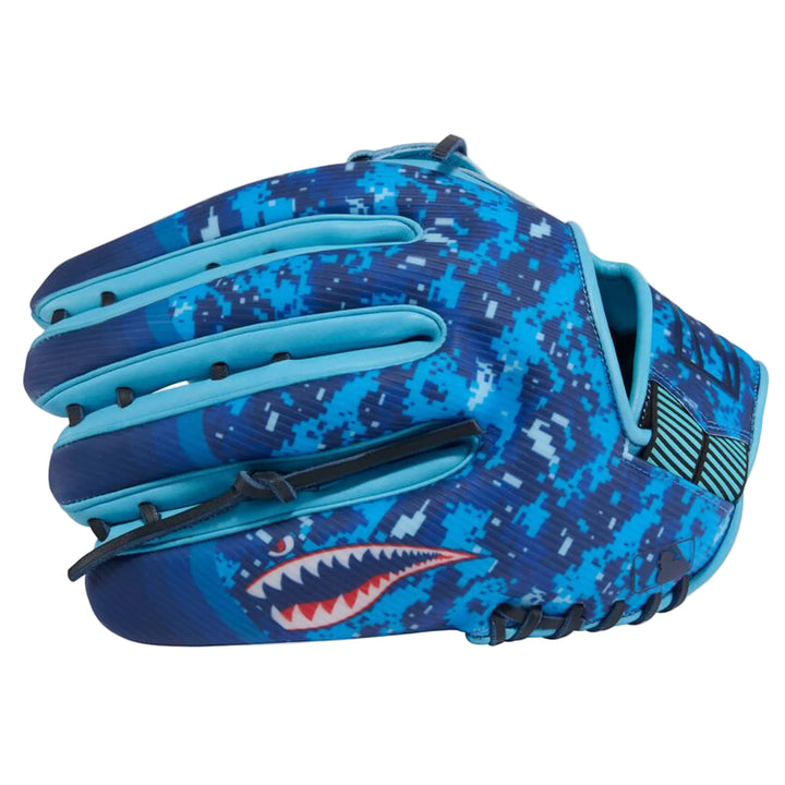 Rawlings REV1X digital camo baseball glove back with shark logo