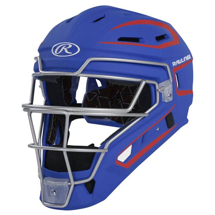 Rawlings CHV27S-R/S hockey-style baseball catcher helmet and cage