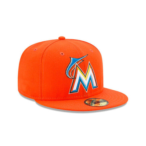 Miami Marlins 2017 MLB New Era Authentic On-Field Road 59FIFTY Fitted Hat-Orange