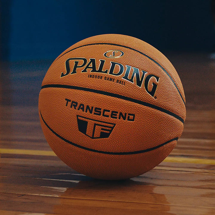 Spalding TF Transcend indoor basketball front with product markings in court