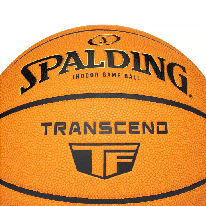 Spalding TF Transcend indoor basketball close-up showing microfiber composite cover
