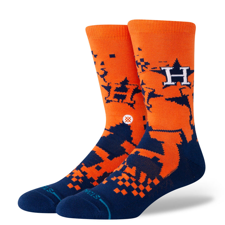 Angled view of Stance Houston Astros Pixel crew socks