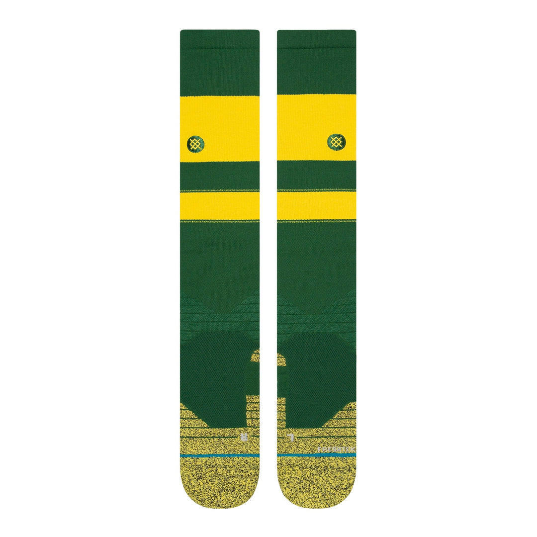 Front view green and yellow Stance Stripes OTC baseball socks